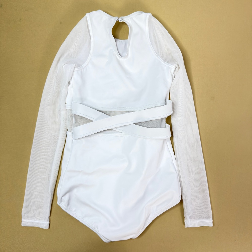 Balera‎ White Long Sleeve Mesh Double X-Back Dance Leotard IC Intermediate Child - Picture 2 of 9